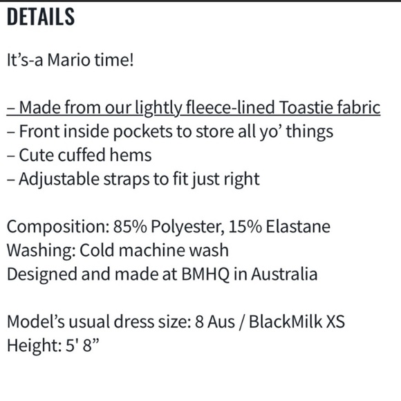 MARIO SHORT OVERALLS SIZE SMALL
NEW WITHOUT TAG BLACKMILK BM - Picture 7 of 8